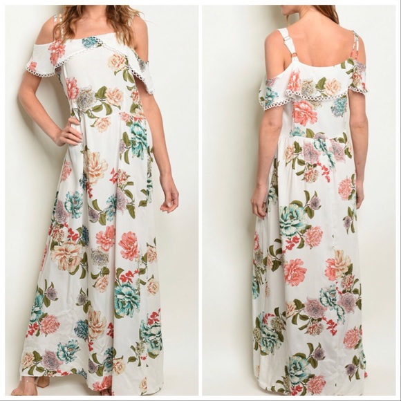 Dresses & Skirts - 5⭐️IVORY FLORAL COLD SHOULDER - DRESS